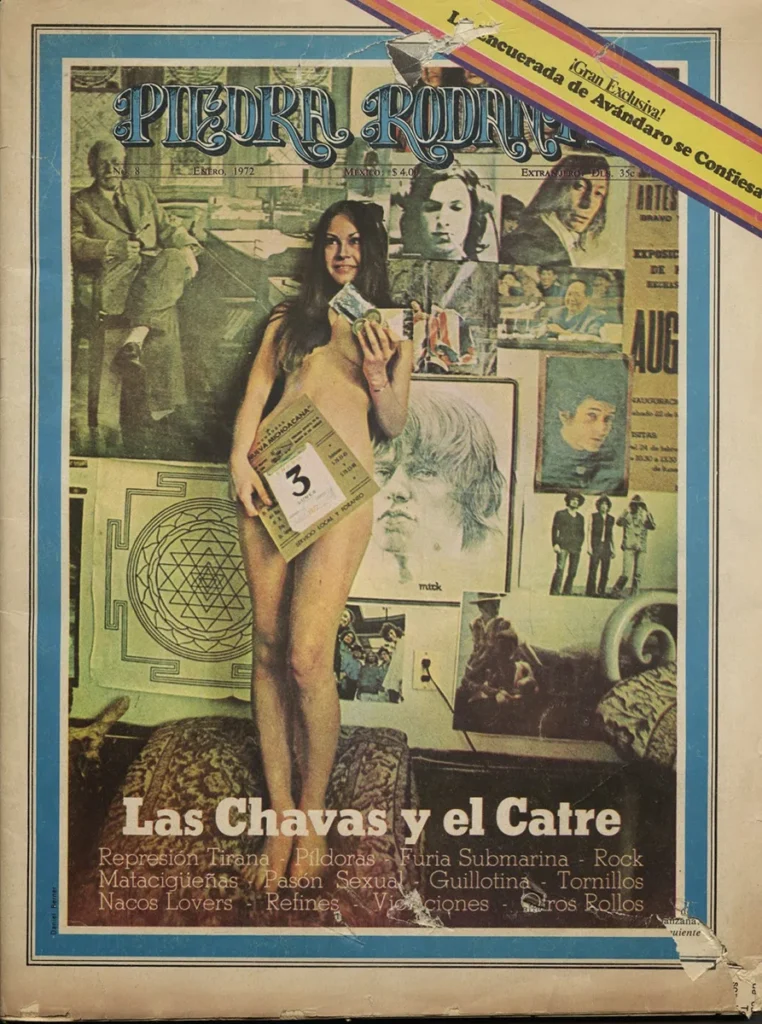 Portada o página interior de la revista Piedra Rodante de 1972, documentando la escena de los Hoyos Fonquis en México. Foto: Garciamichel.blogspot.com.
