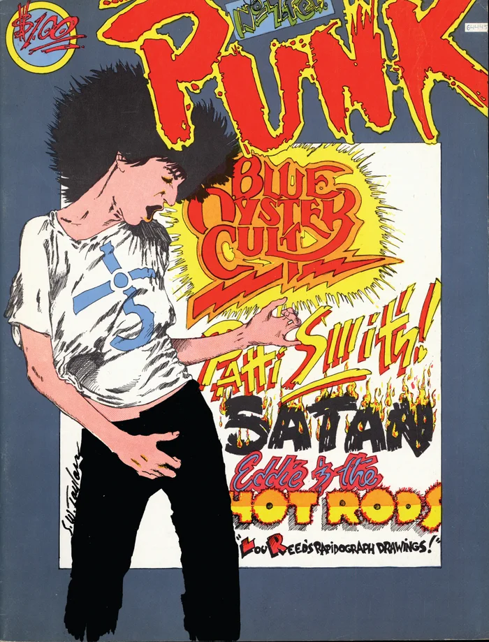 Portada original de la revista PUNK Magazine con ilustración de Patti Smith y mención a Lou Reed, cofundada por Legs McNeil.