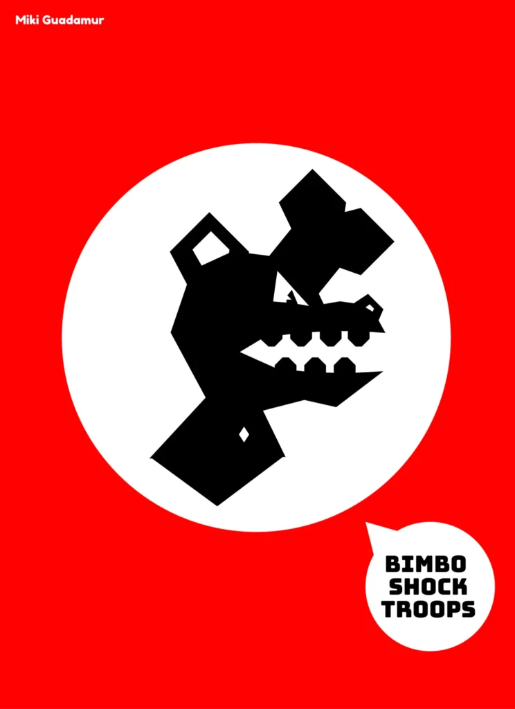 Cartel de Miki Guadamur titulado "Bimbo Shock Troops", una reinterpretación visual ácida y bizarra vinculada a la estética de la banda Pan Blanco.