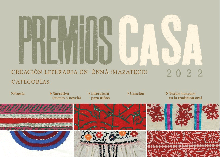 Cartel oficial de los Premios CaSa, en la convocatoria de Creación Literaria en Lengua Mazateca
