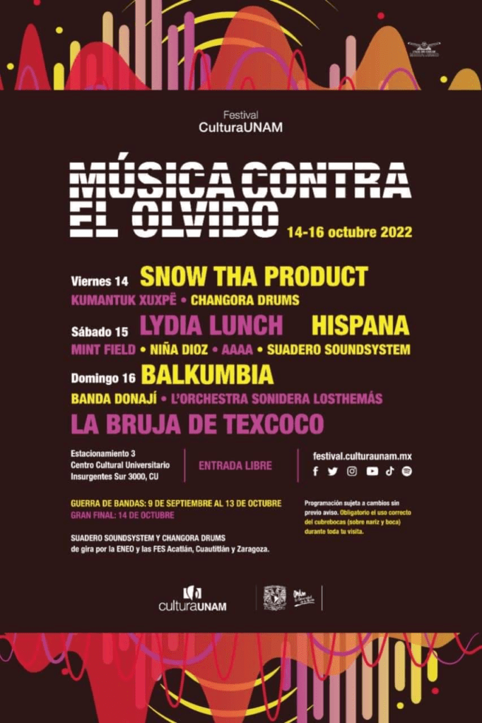 Supuesto cartel filtrado de Música Contra el Olvido para el Festival Cultural UNAM