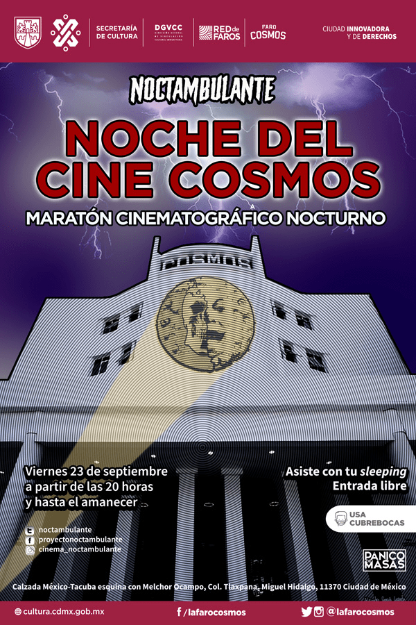 Póster oficial de la Noche del Cine Cosmos, maratón de cine de terror por parte de Noctambulante