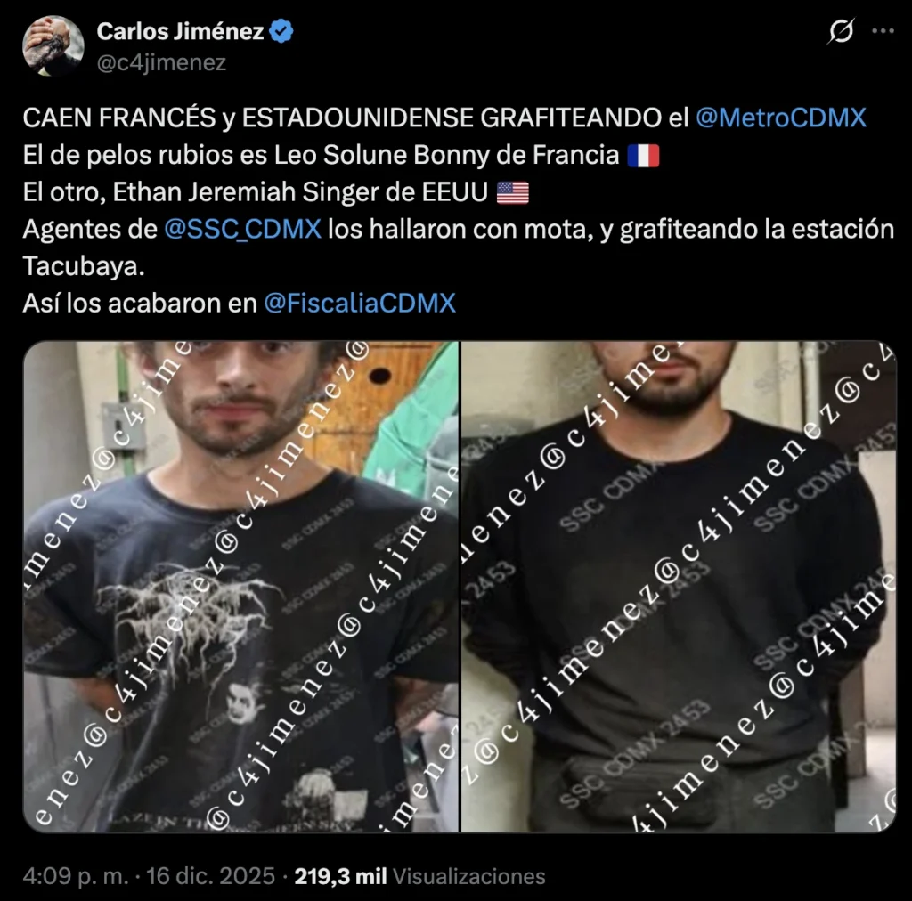 extranjeros grafitean convoy del Metro