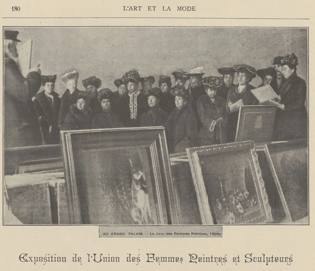 Recorte de catálogo histórico de la Union des Femmes Peintres et Sculpteurs (UFPS), mostrando la tipografía y el registro oficial de la organización en París.