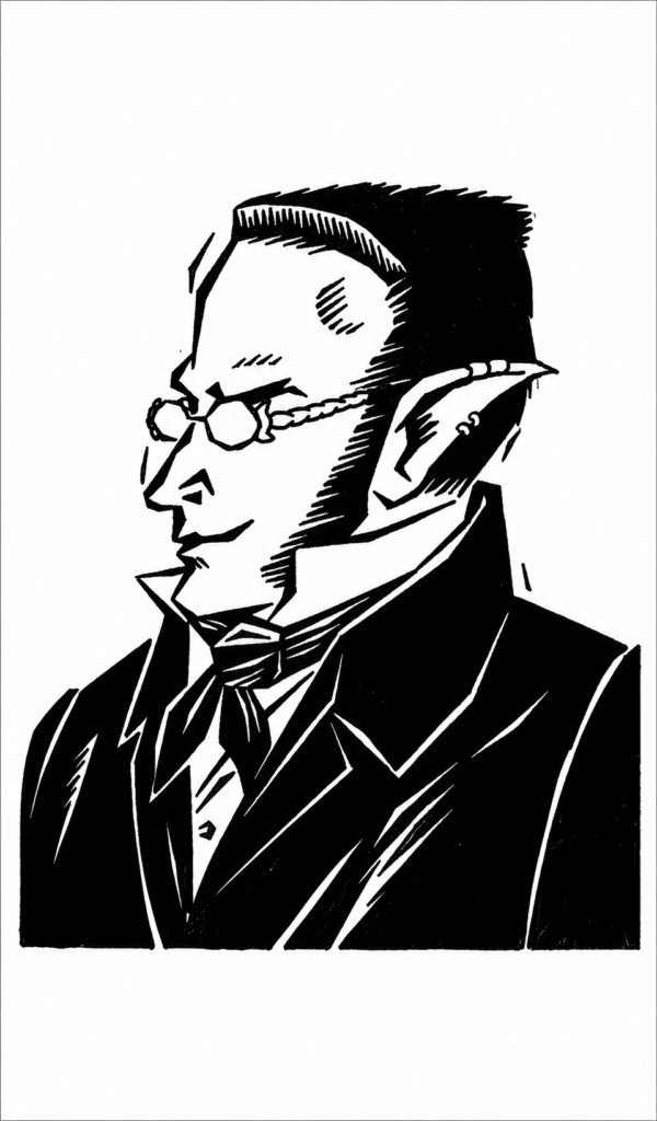 Ilustración moderna en tinta estilo esténcil de Max Stirner de perfil con patillas, anteojos y rasgos acentuados, filósofo clave del egoísmo y el anarquismo individualista.