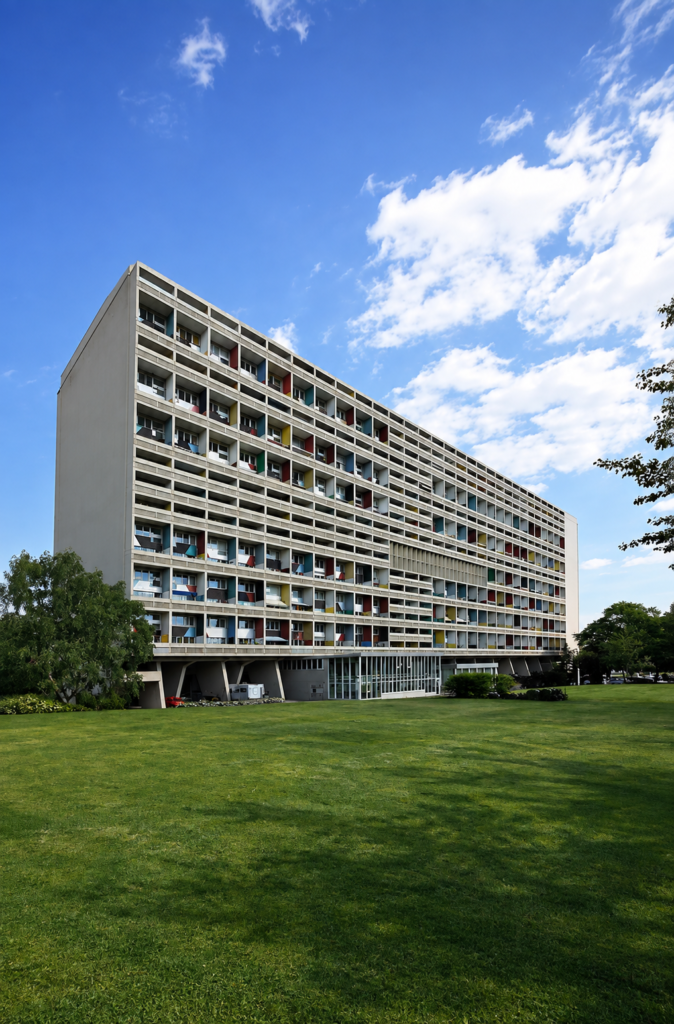 Edificio residencial de estilo funcionalista moderno Corbusierhaus en Berlín, diseñado por Le Corbusier, referente clave para la arquitectura funcionalista en México.