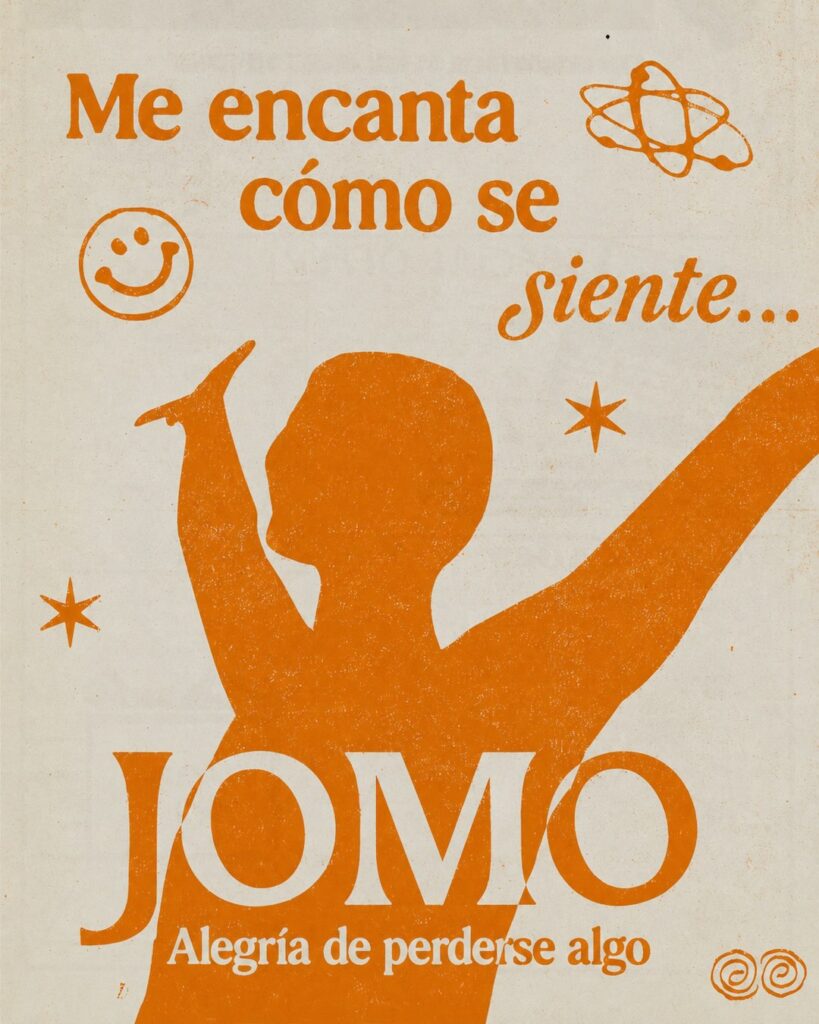 Ilustración retro sobre JOMO, la alegría de perderse algo